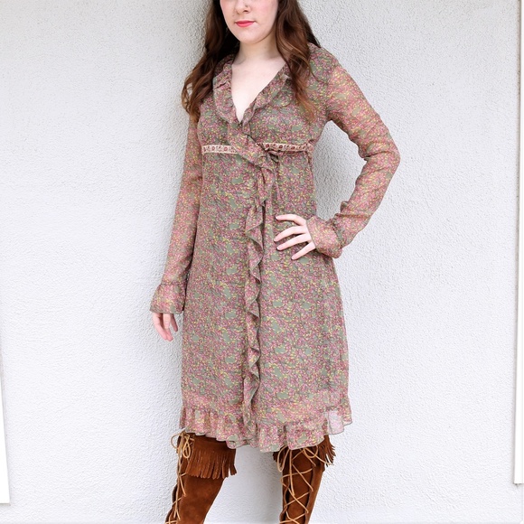 Free People Tie Up Floral Dress Small - Picture 2 of 6